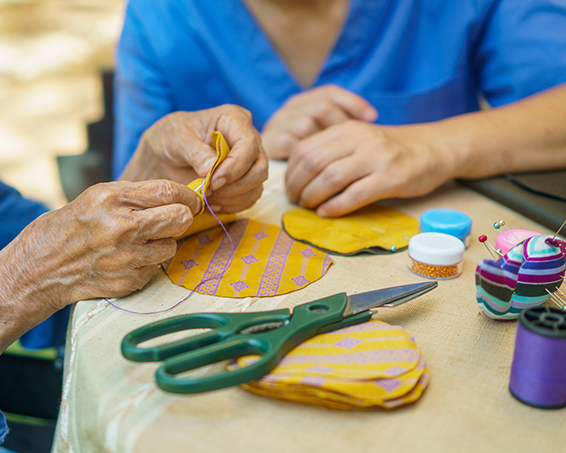 residents making easter themed bunting