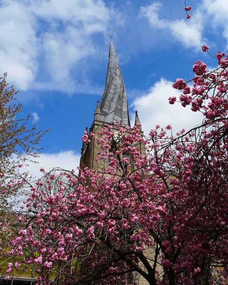 Church spire in chesterfield